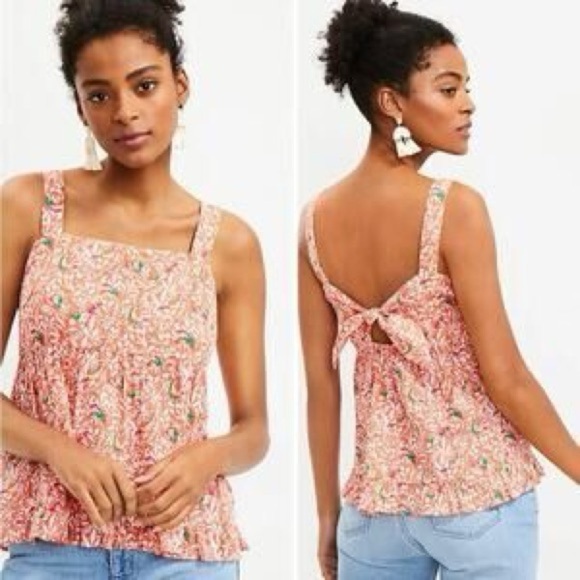 LOFT Floral Print Women's fun lightweight summer vacation Top Orange size 2 - Picture 1 of 8